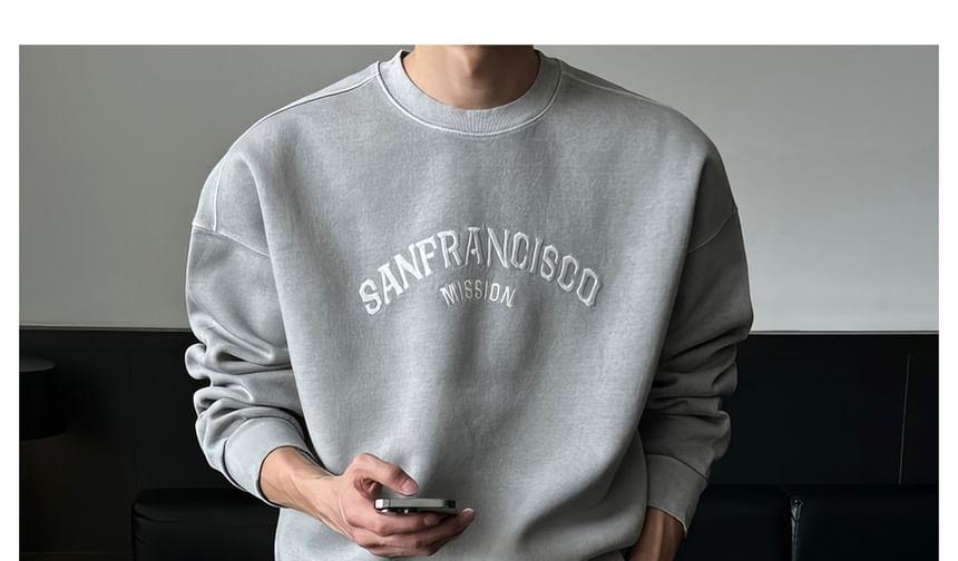 Crew Neck Letter Embroidered Sweatshirt Product Image