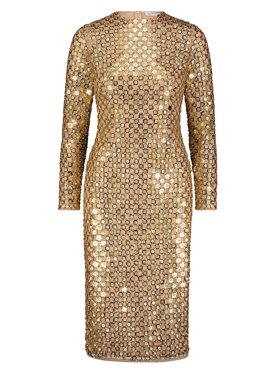 Womens Embellished Mesh Sheath Midi-Dress Product Image