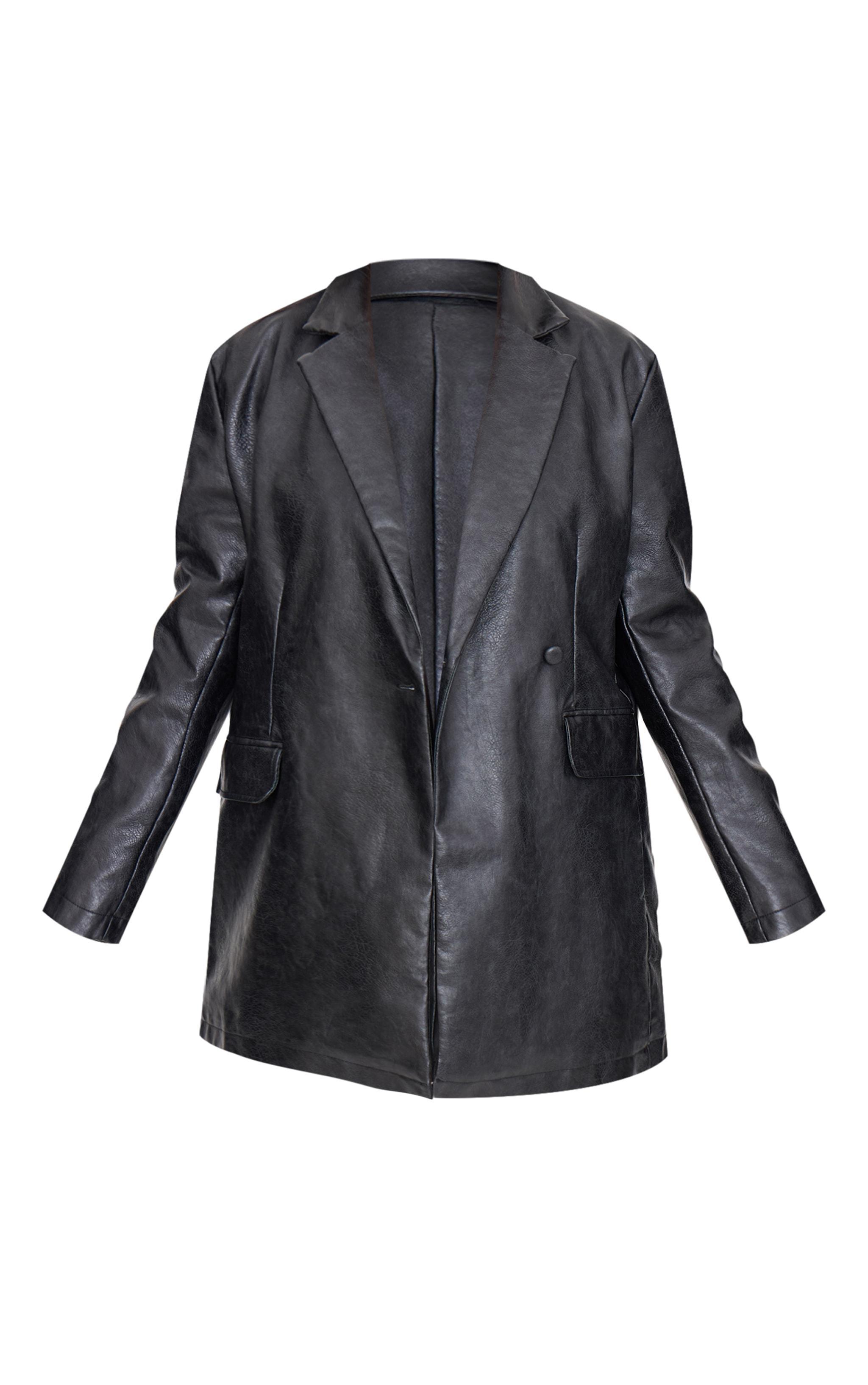 Plus Black Structured Leather Blazer Dress Product Image