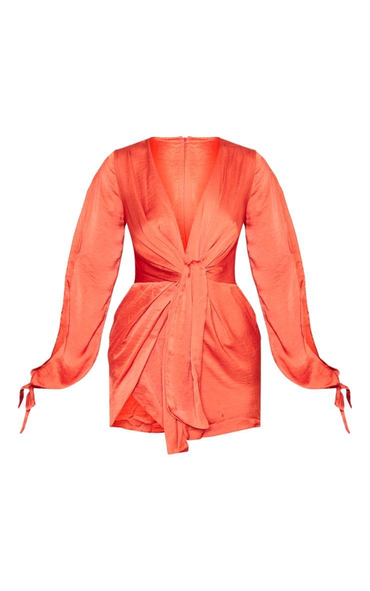 Rust Satin Twist Front Open Sleeve Wrap Dress Product Image