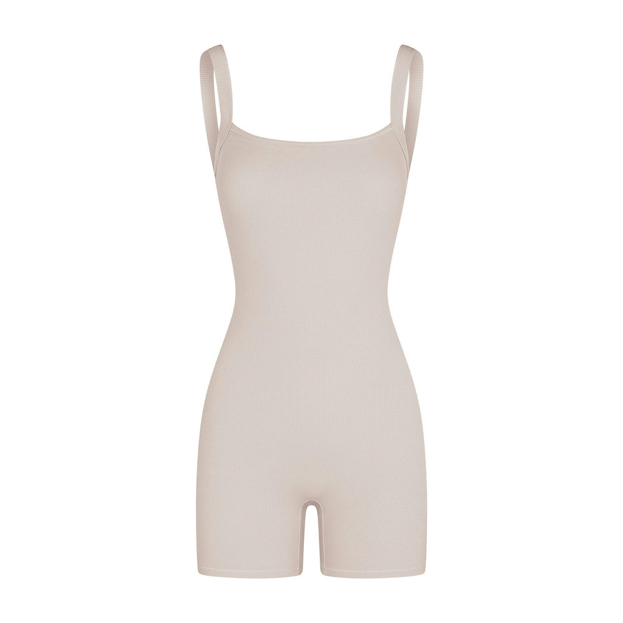 COTTON RIB LOW BACK ONESIE | STONE Product Image