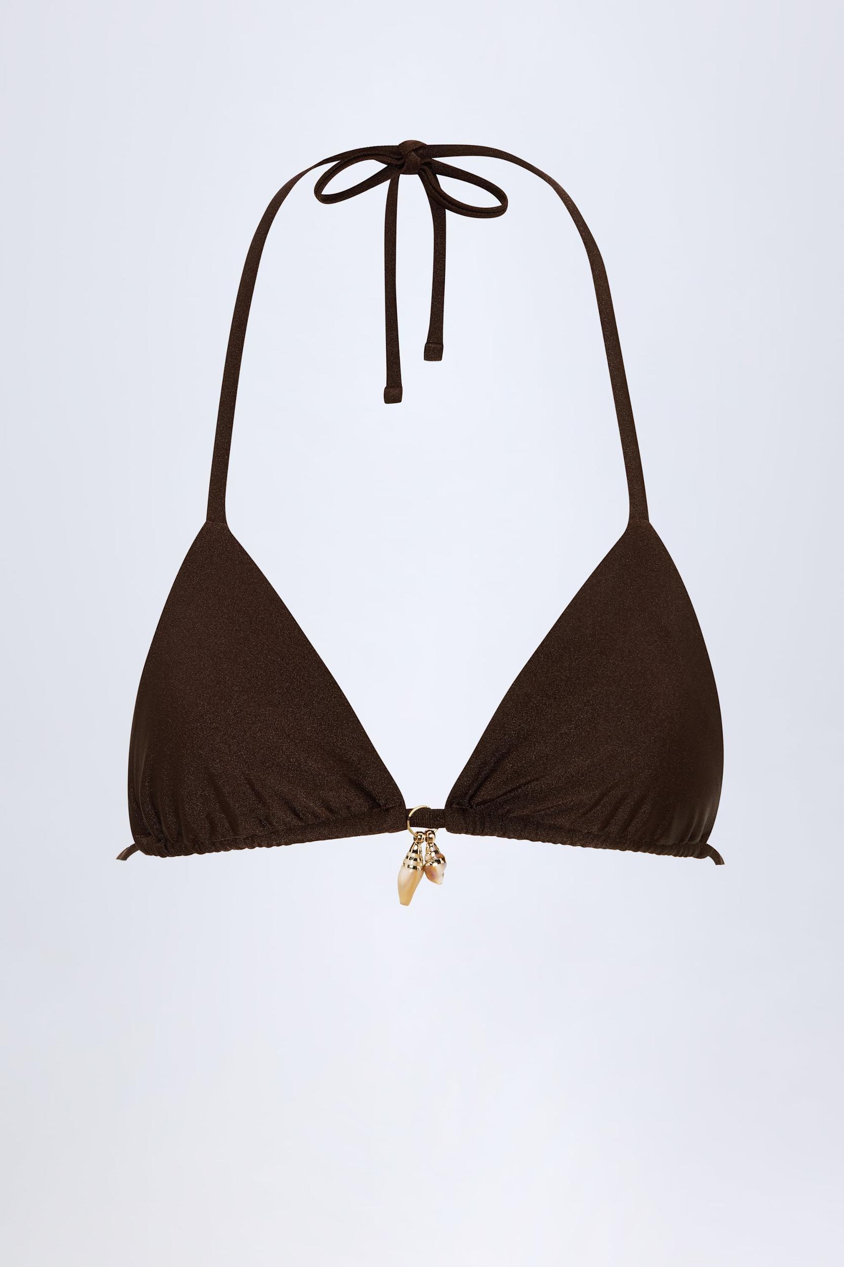 Charm-Detail Triangle Bikini Top in Dark Chocolate Product Image