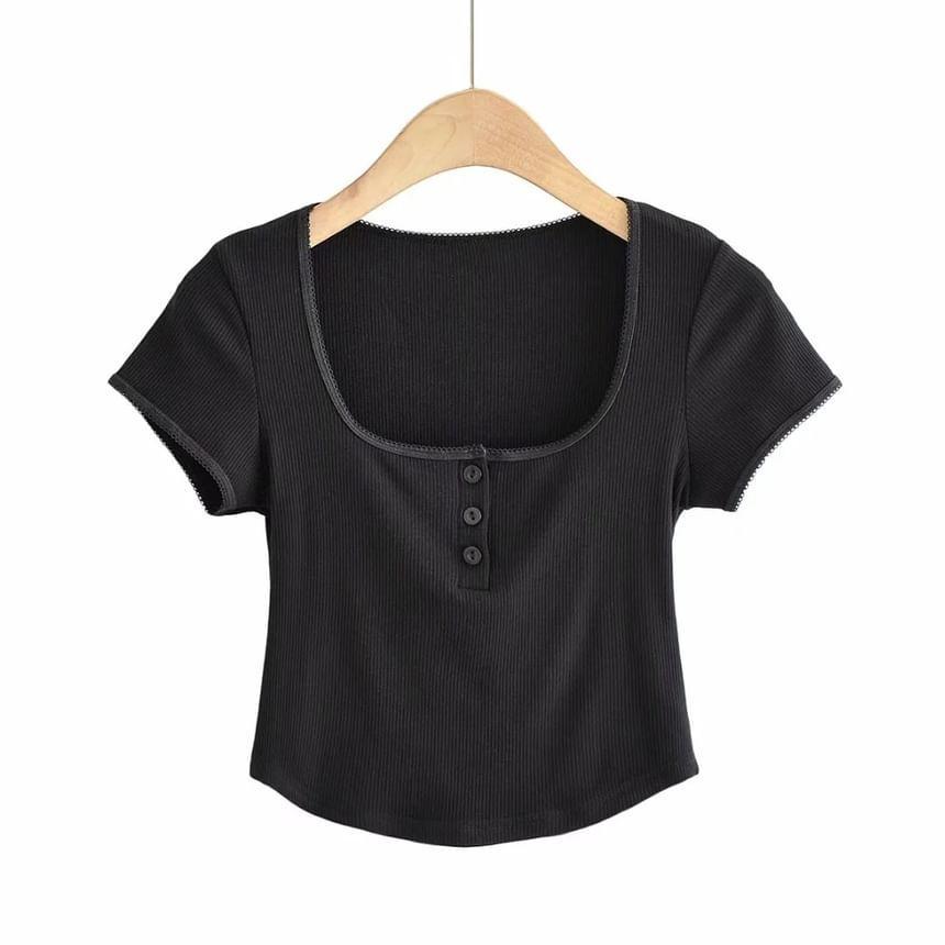 Short-Sleeve Lace Trim T-Shirt Product Image