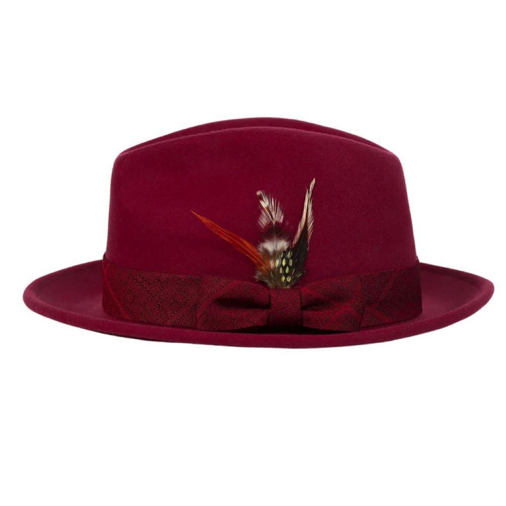 Wine Wool Felt Dress Hat with Feather Accent Product Image