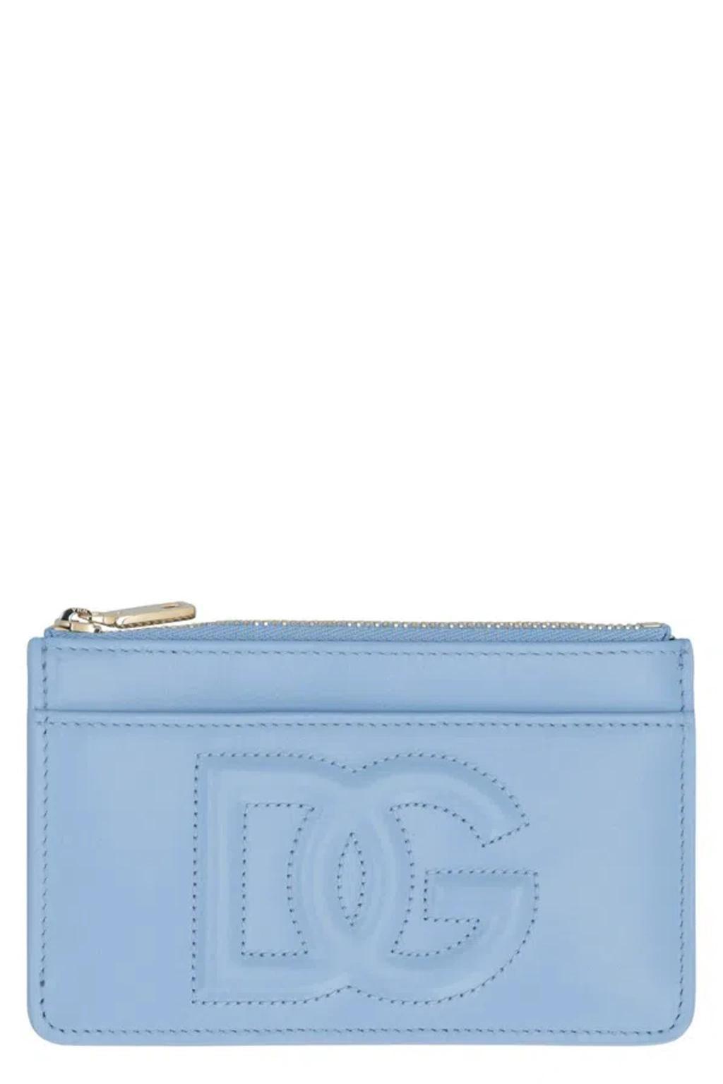 DOLCE & GABBANA Logo Detail Leather Card Holder In Light Blue Product Image