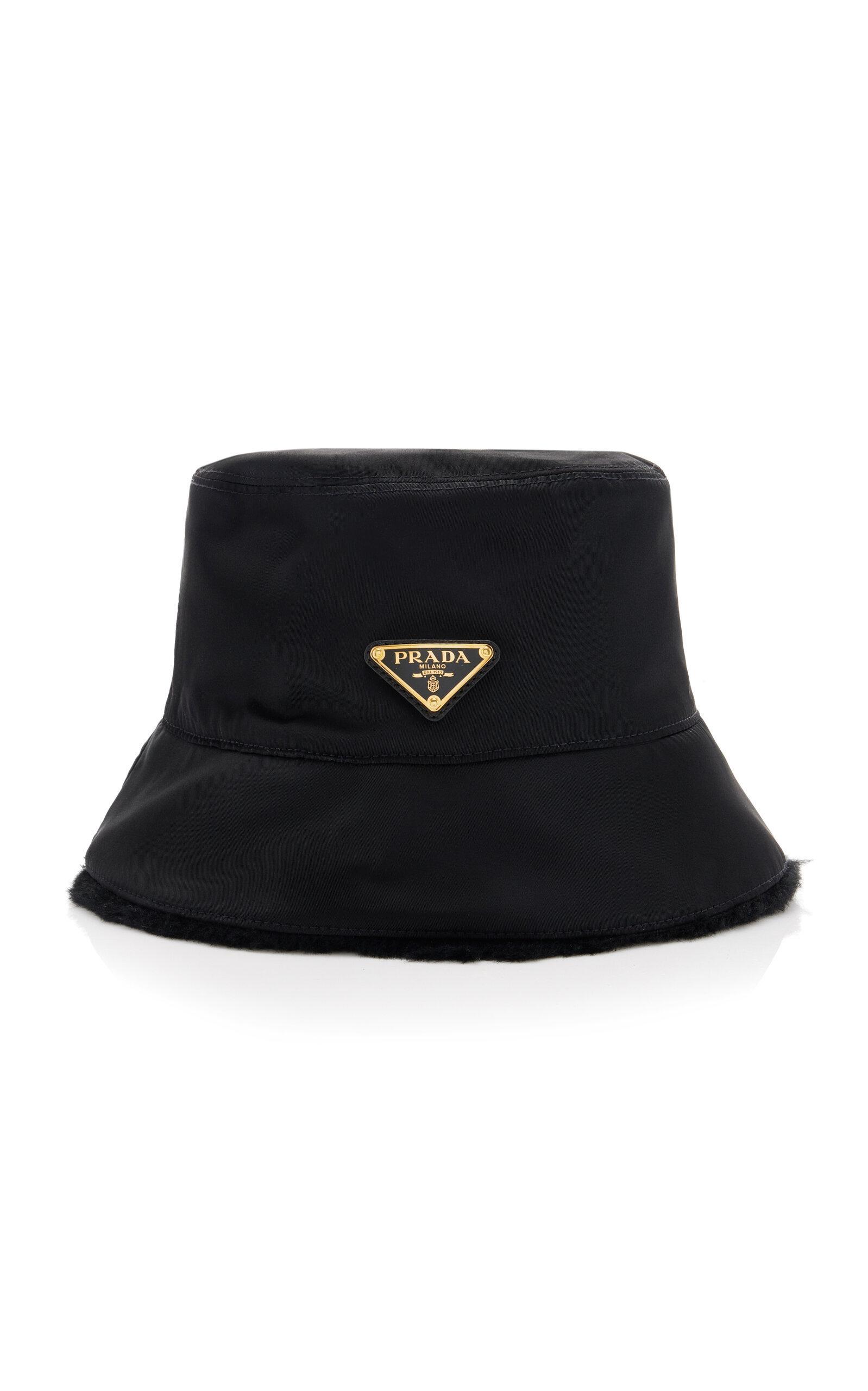 PRADA Reversible Nylon; Shearling Bucket Hat In Black Product Image