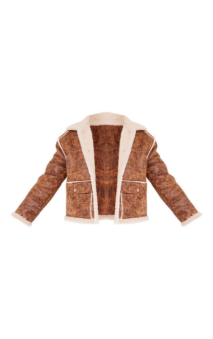 Cream Faux Fur Contrast Sleeve Zip Up Coat Product Image