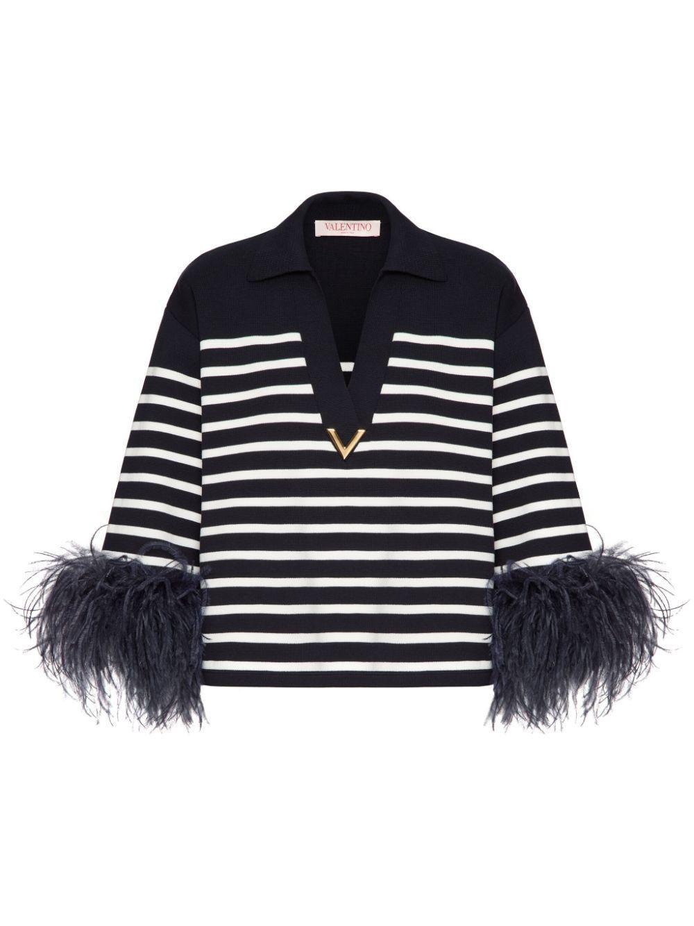 Vgold Feather-trim Jumper In Blau Product Image