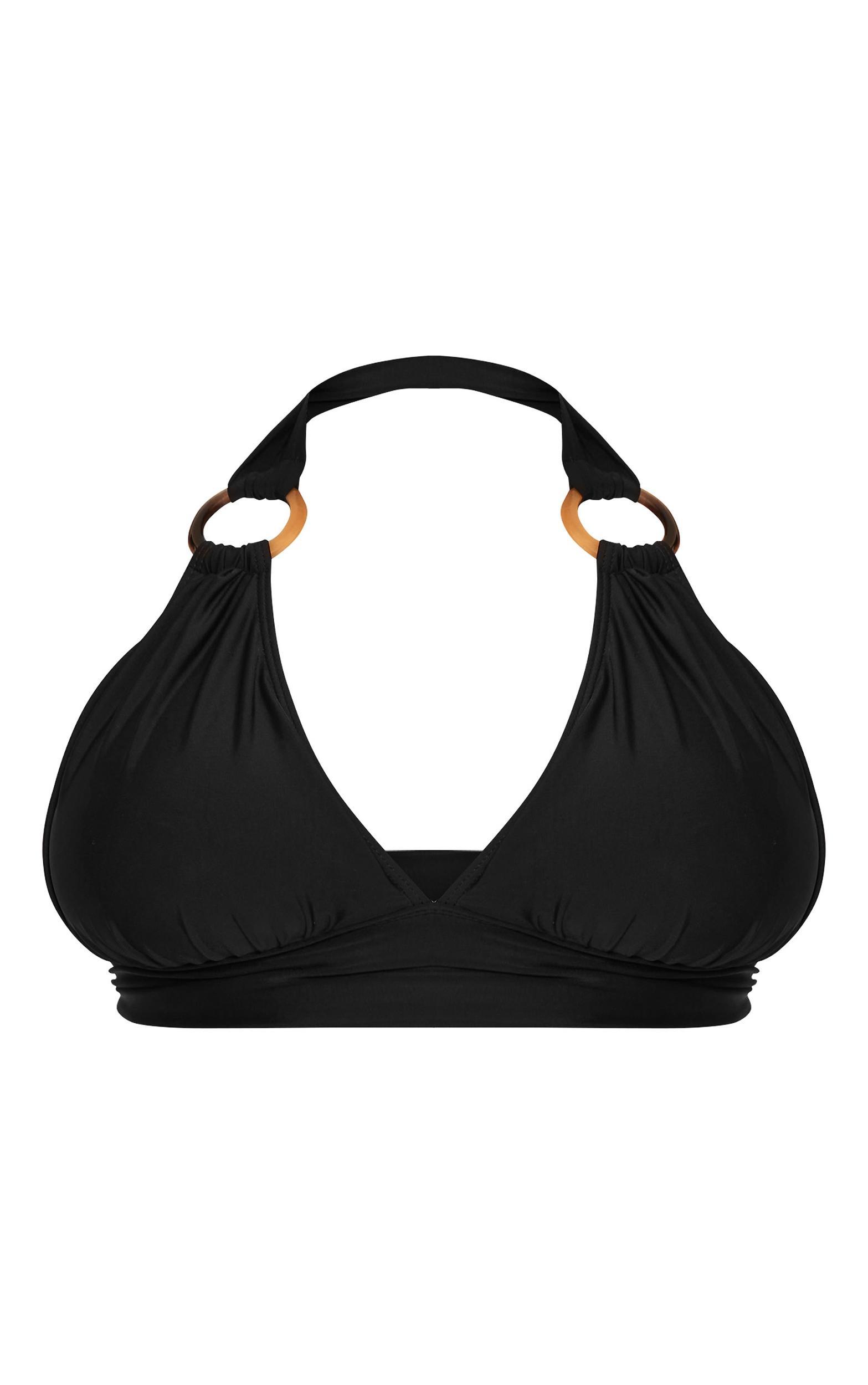 Plus Black O Ring Detail Ruched Triangle Bikini Top Product Image