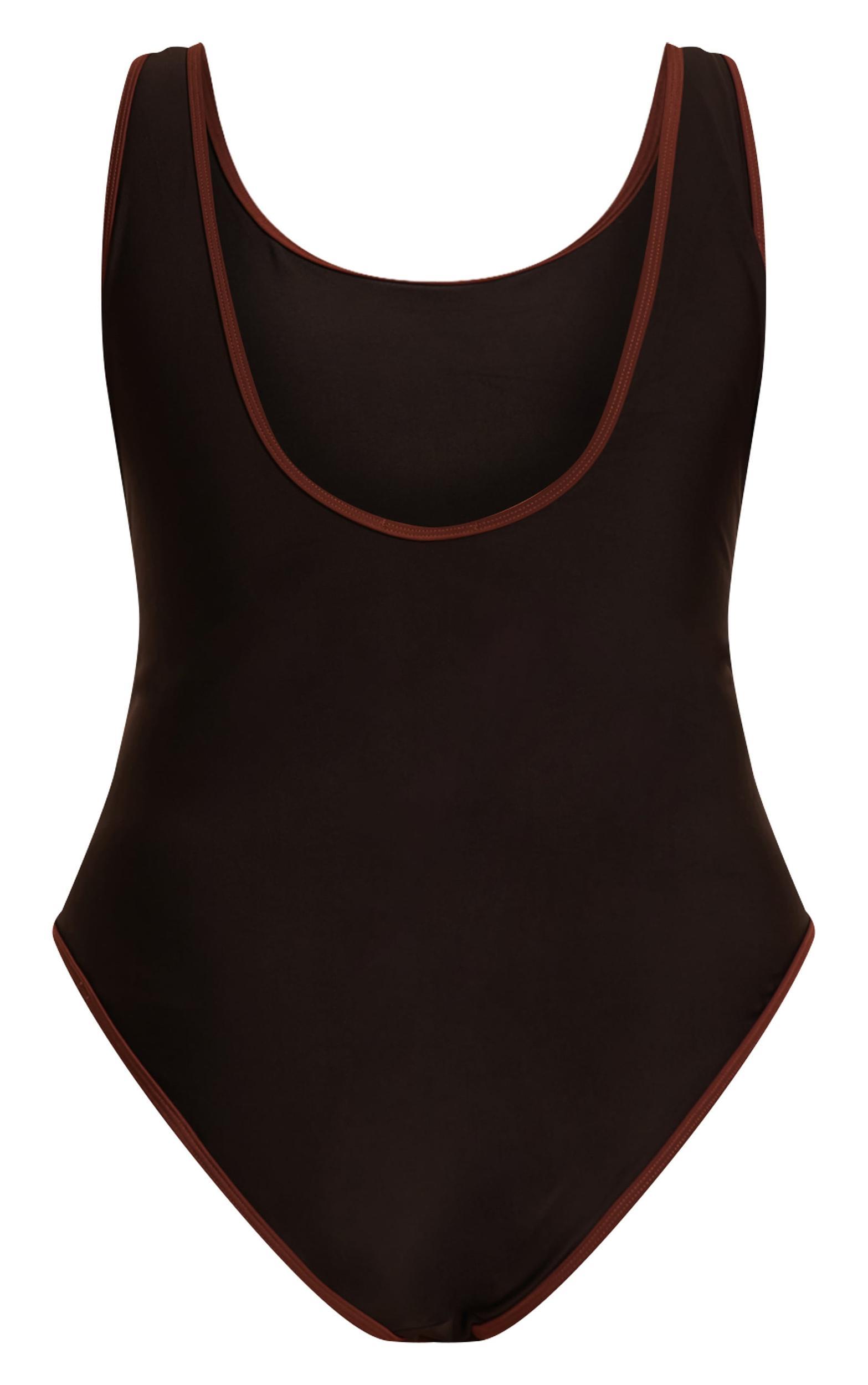 Plus Black Contrast Binding Scoop Back Swimsuit Product Image