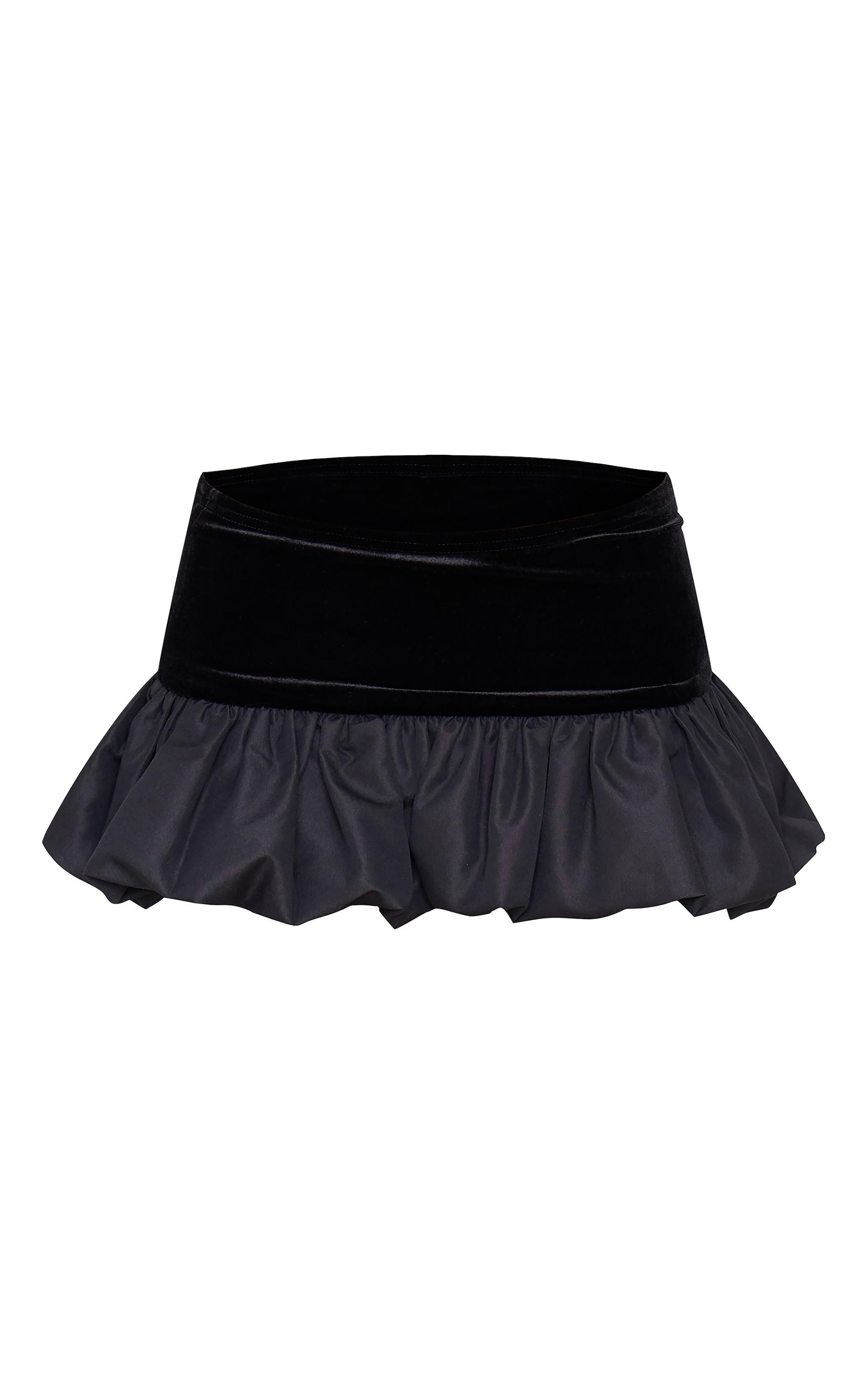 Black Velvet Panel Puffball Mini Skirt Product Image