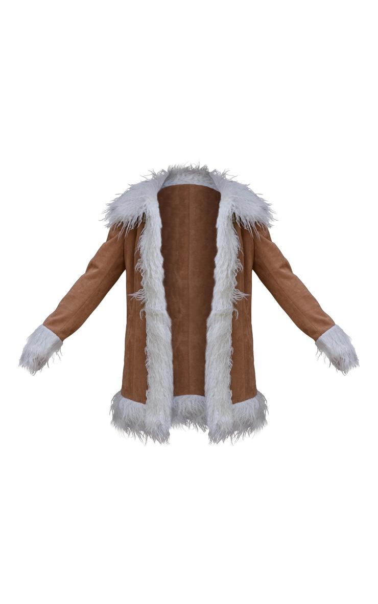 Camel Faux Fur Trim Faux Suede Coat Product Image