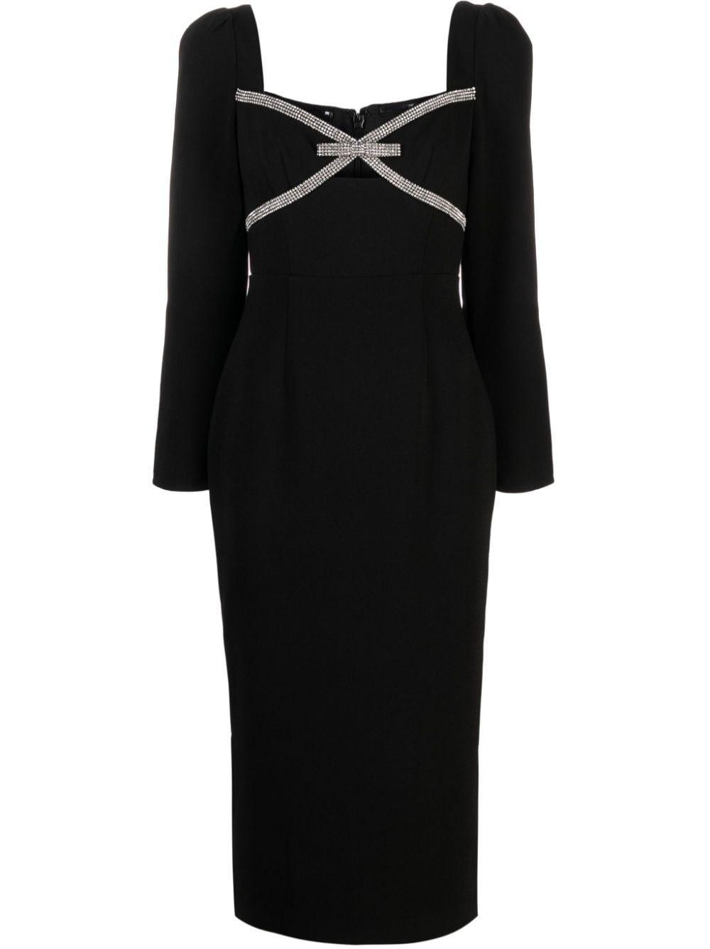 Diamante Bow Sheath Midi Dress In Black Product Image