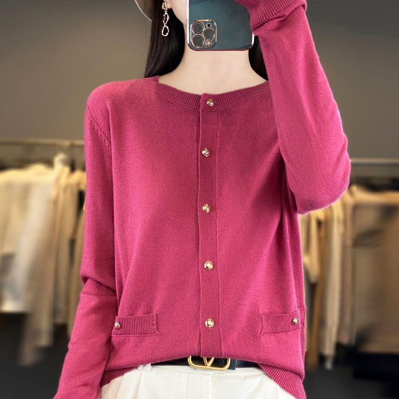 Crew Neck Plain Cardigan Product Image