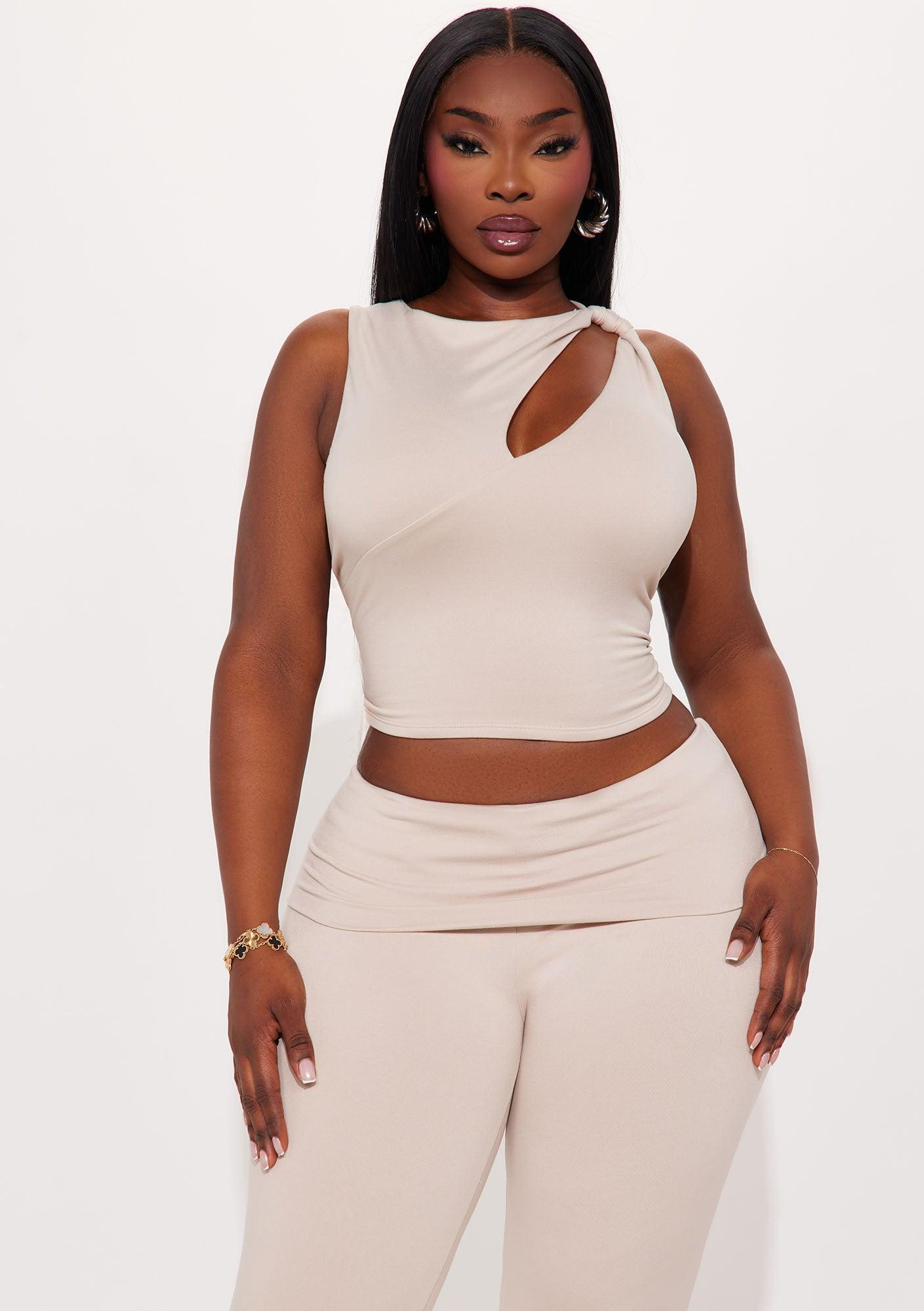 Day At A Time Double Lined Flare Pant Set - Taupe Female Product Image