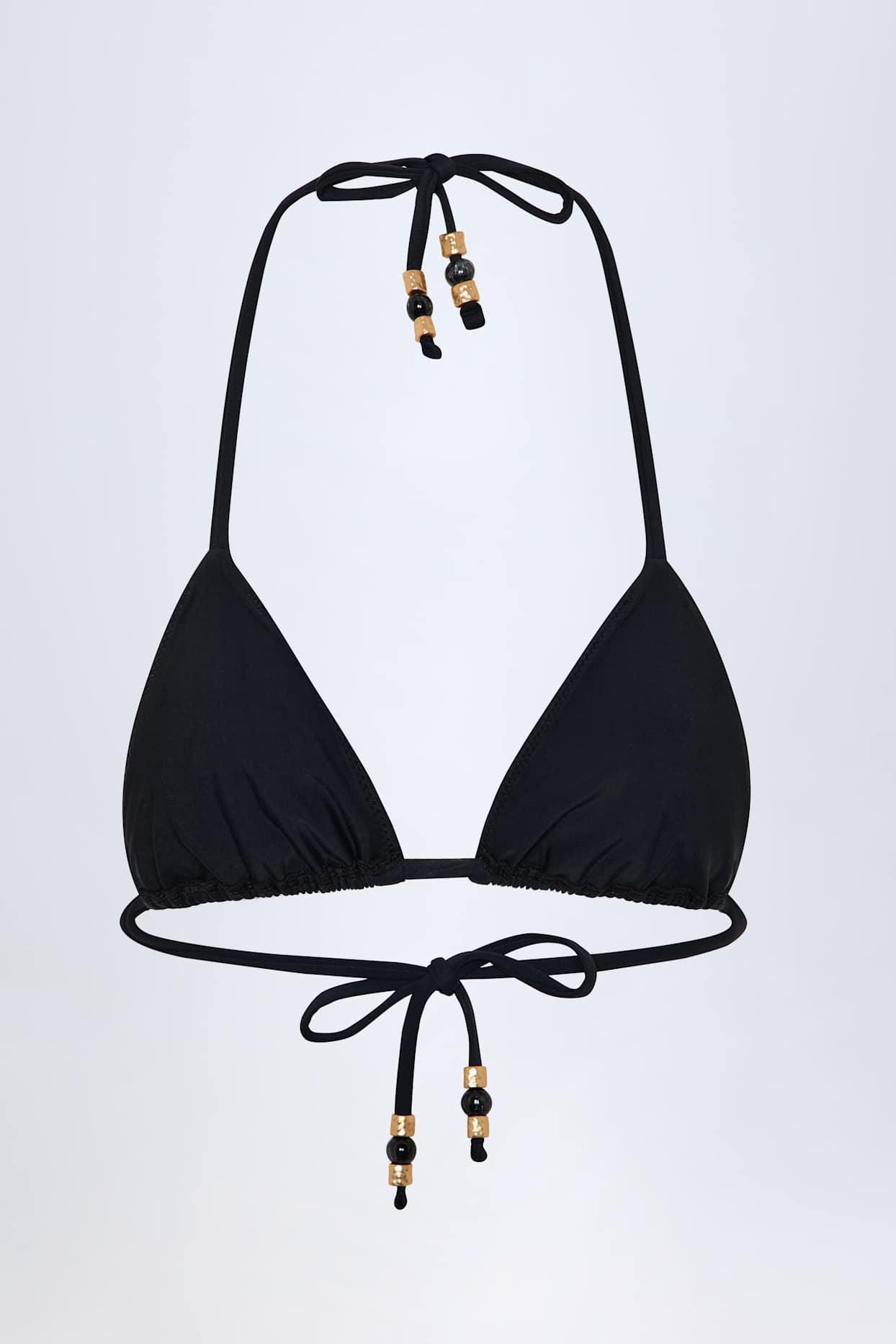 Charm-Detail Triangle Bikini Top in Black Product Image