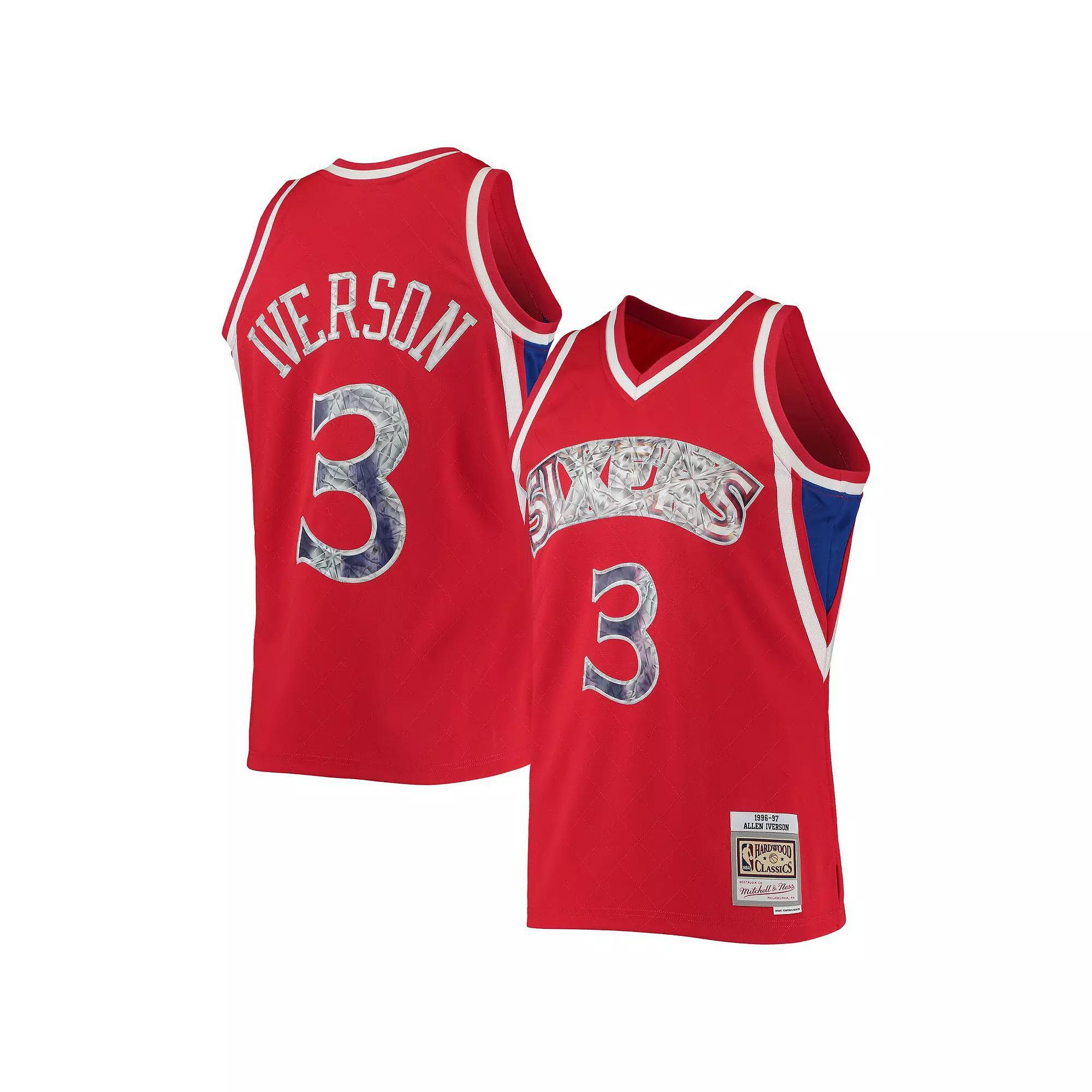 Men's Mitchell & Ness Allen Iverson Red Philadelphia 76ers 1996-97 Hardwood Classics 75th Anniversary Diamond Swingman Jersey, Size: XL, 76r Red Product Image