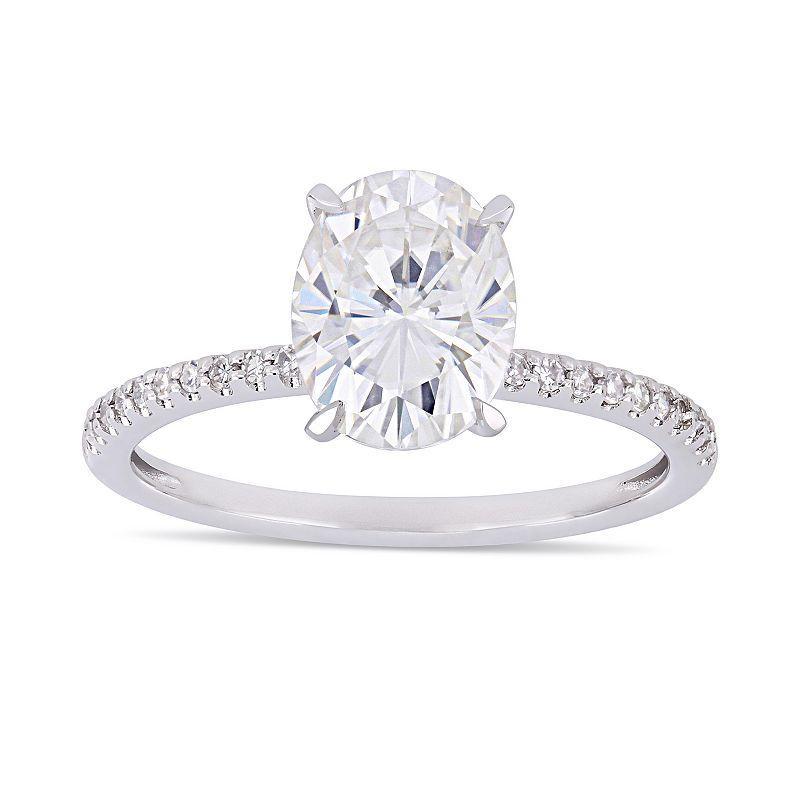 Stella Grace 2 ct. T.W. Oval Cut Lab-Created Moissanite & 1/10 ct. T.W. Diamond Engagement Ring, Womens 14k White Gold Product Image