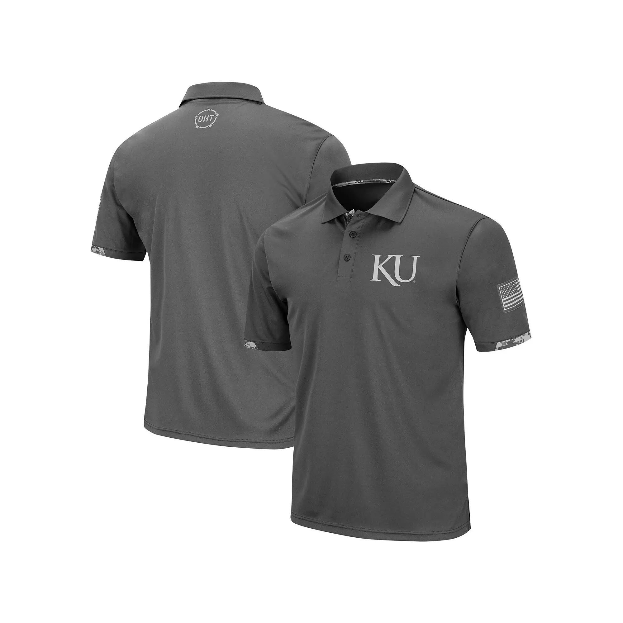 Men's Colosseum Charcoal Kansas Jayhawks Rival OHT Military Appreciation Polo, Size: 3XB Product Image
