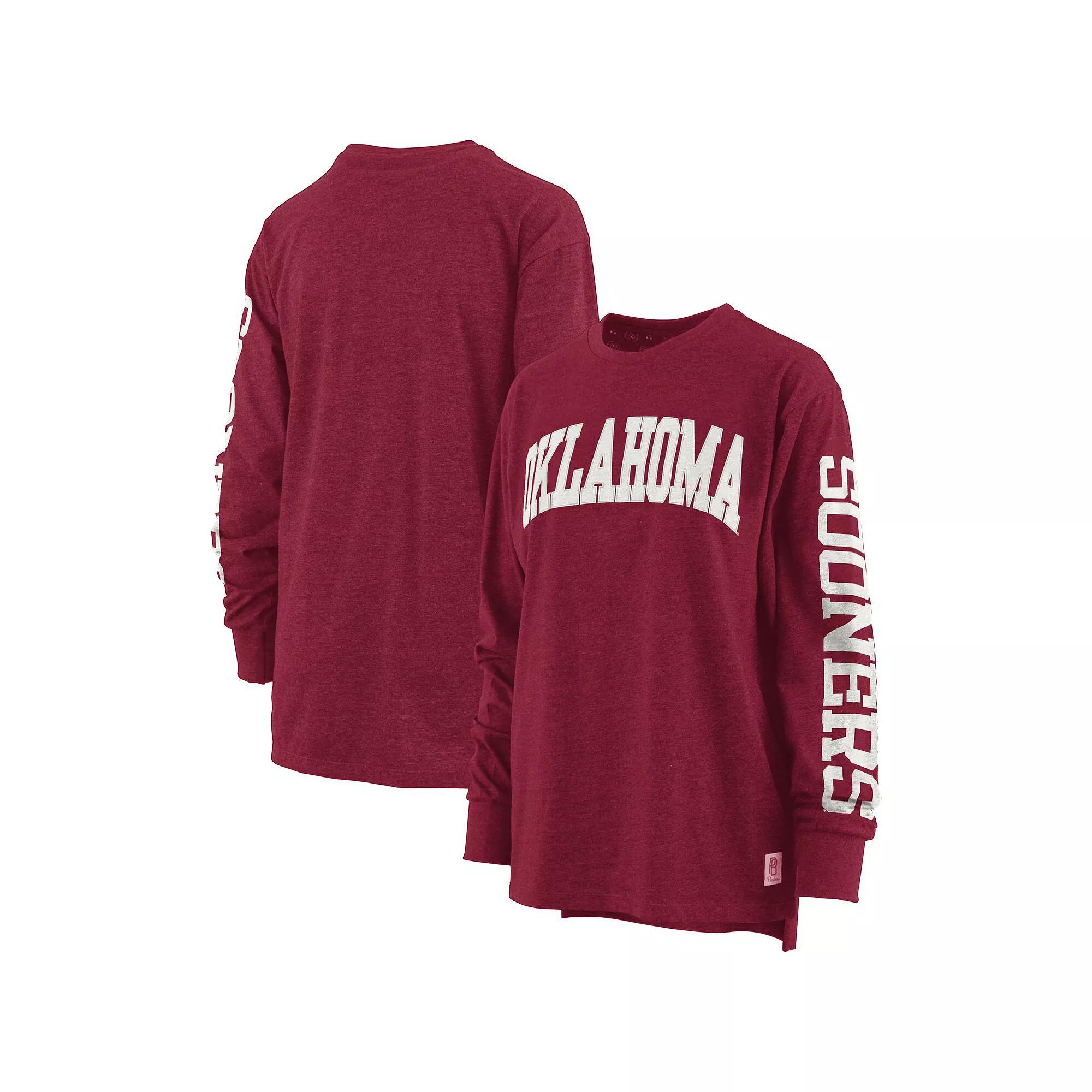 Women's Pressbox Heathered Crimson Oklahoma Sooners Two-Hit Canyon Long Sleeve T-Shirt,  Product Image