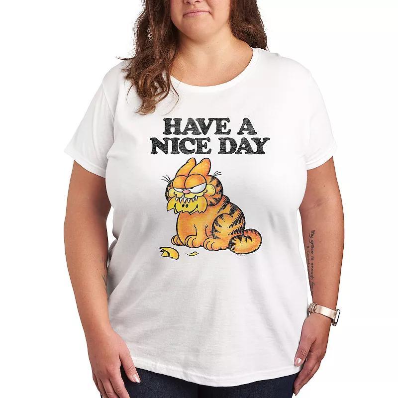 Plus Garfield Have A Nice Day Retro Graphic Tee, Women's, Size: 1XL, Grey Royal Blue Product Image