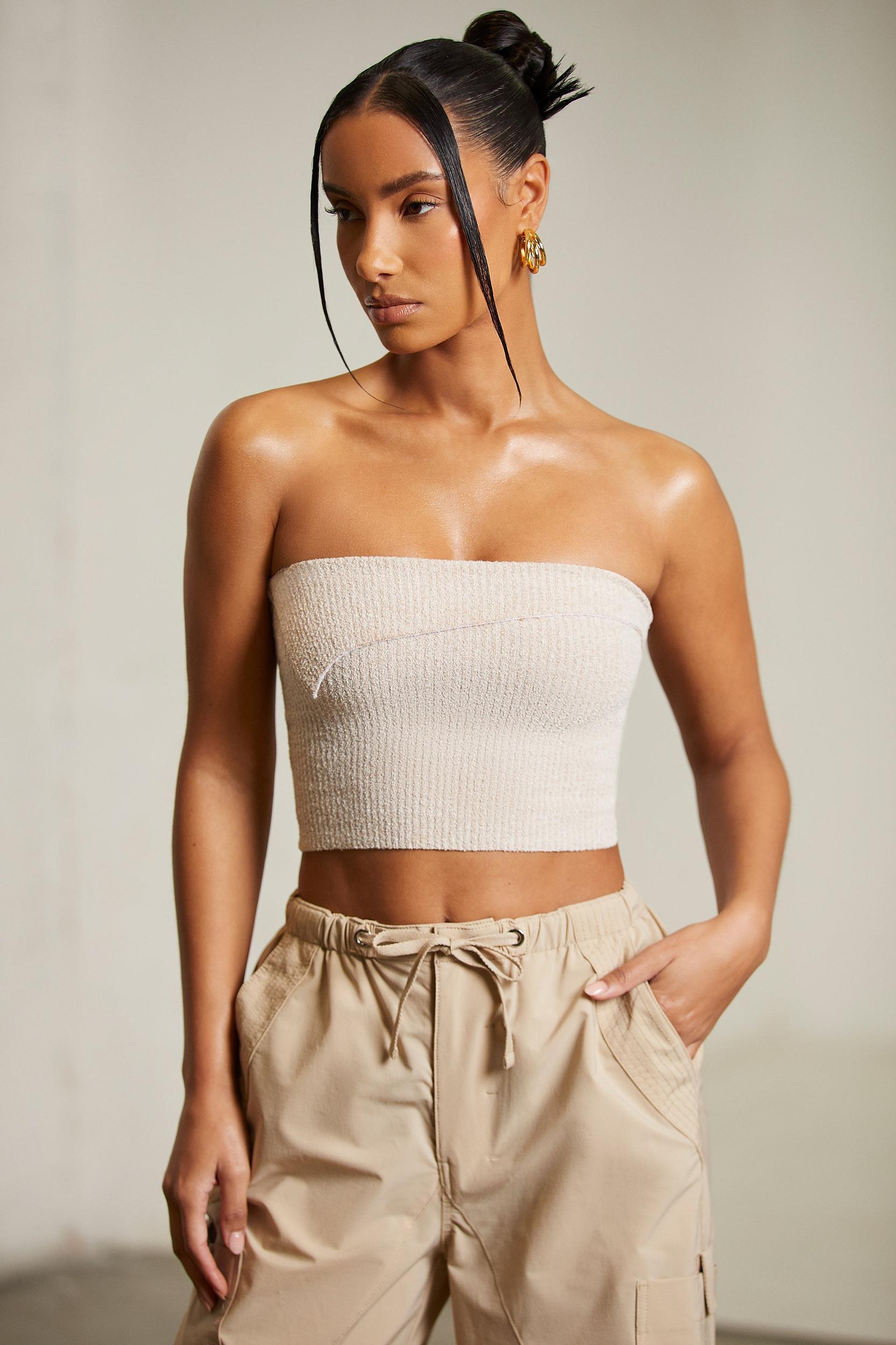 Overlap Bandeau Crop Top in Praline Female Product Image