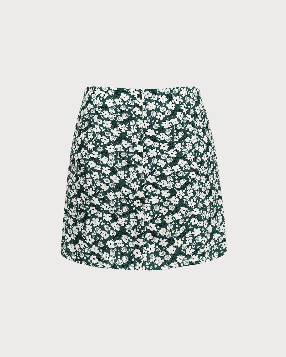 Green Floral A-line Mini Skirt Product Image