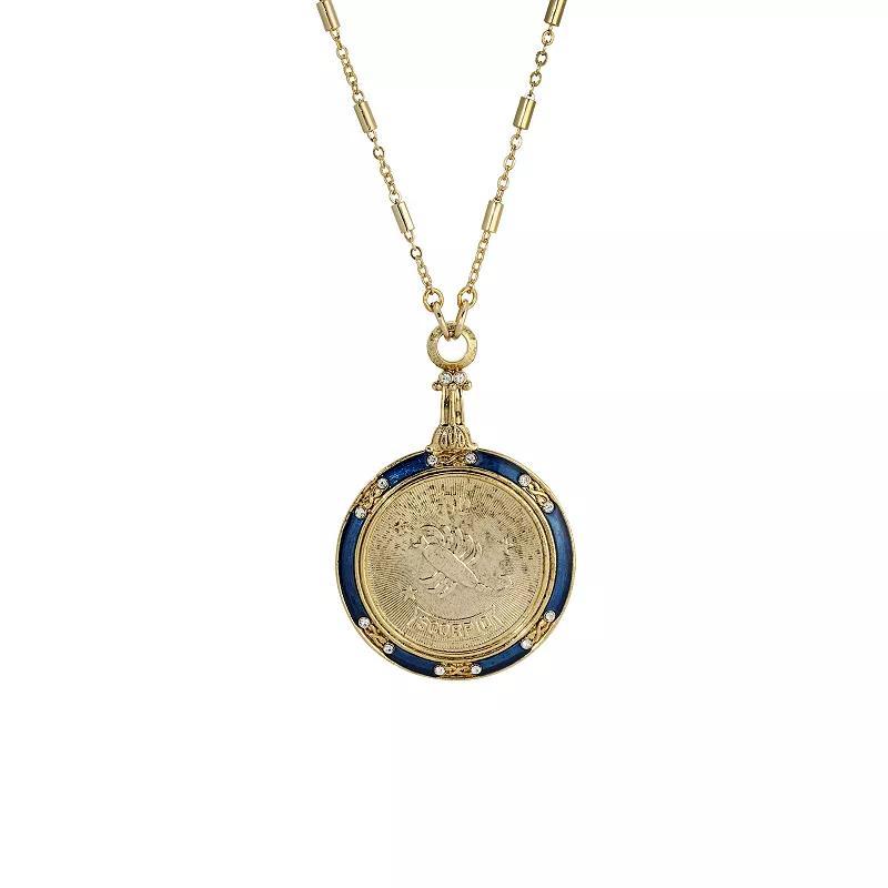 1928 Gold Tone Blue Enamel & Clear Crystal Zodiac Pendant Necklace, Womens, Scorpio Product Image