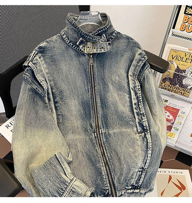 Washed Denim Zip Jacket Product Image