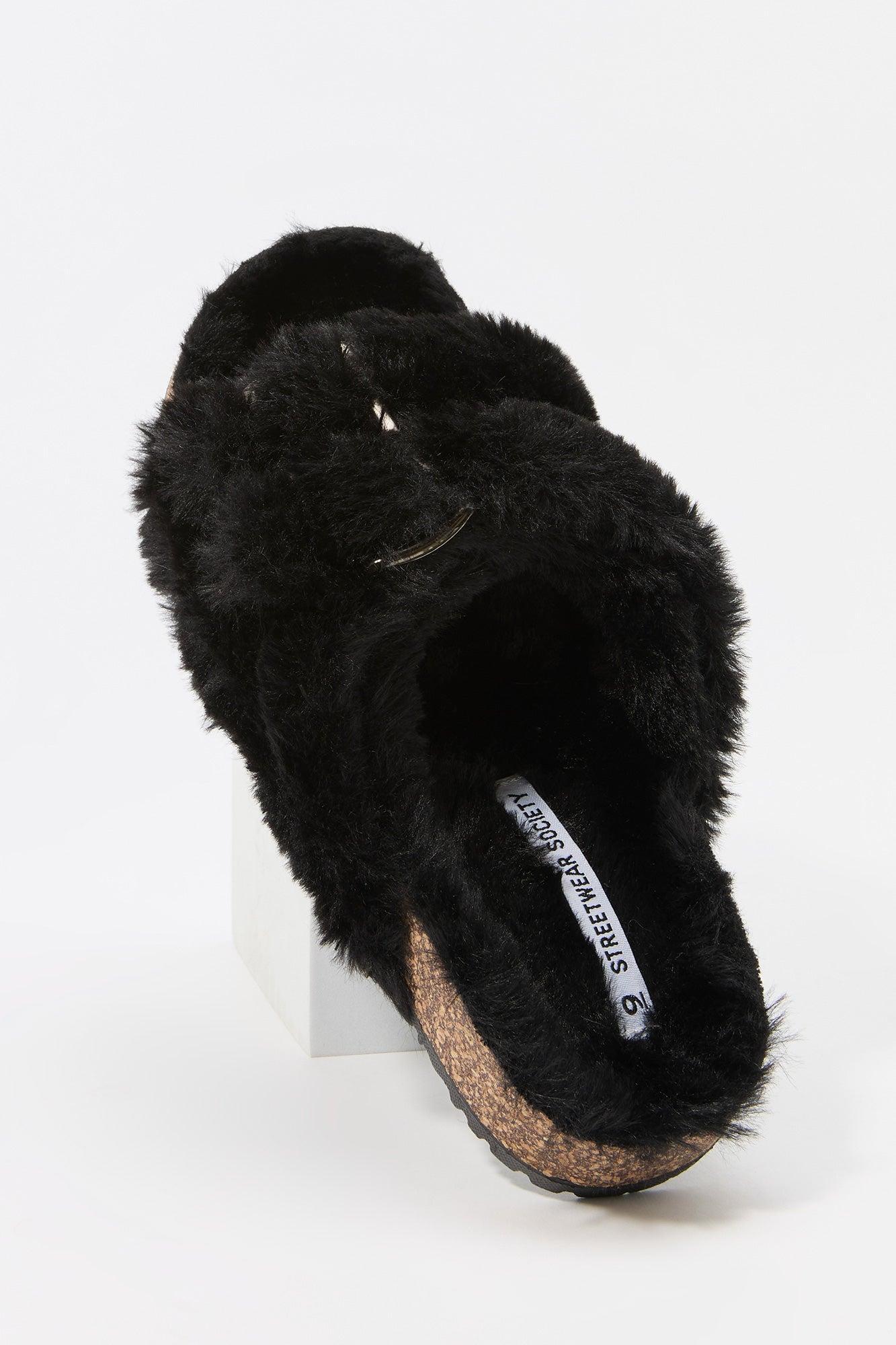 Faux Fur Buckled Cork Slide Female Product Image