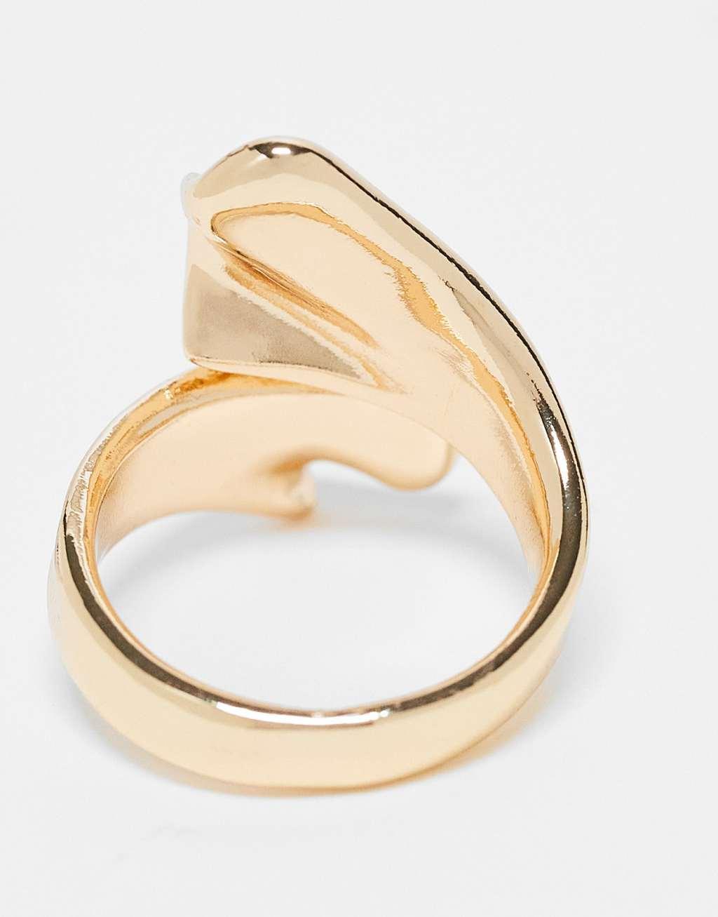 ASOS DESIGN ring with flutter wrap around detail in gold tone Product Image