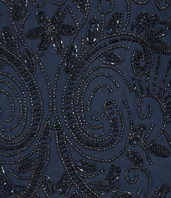 Pisarro Nights Beaded Illusion Boat Neck 3/4 Sleeve A-Line Dress Product Image