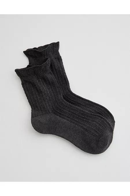 Aerie Pointelle Ruffle Edge Quarter Socks Women's Product Image