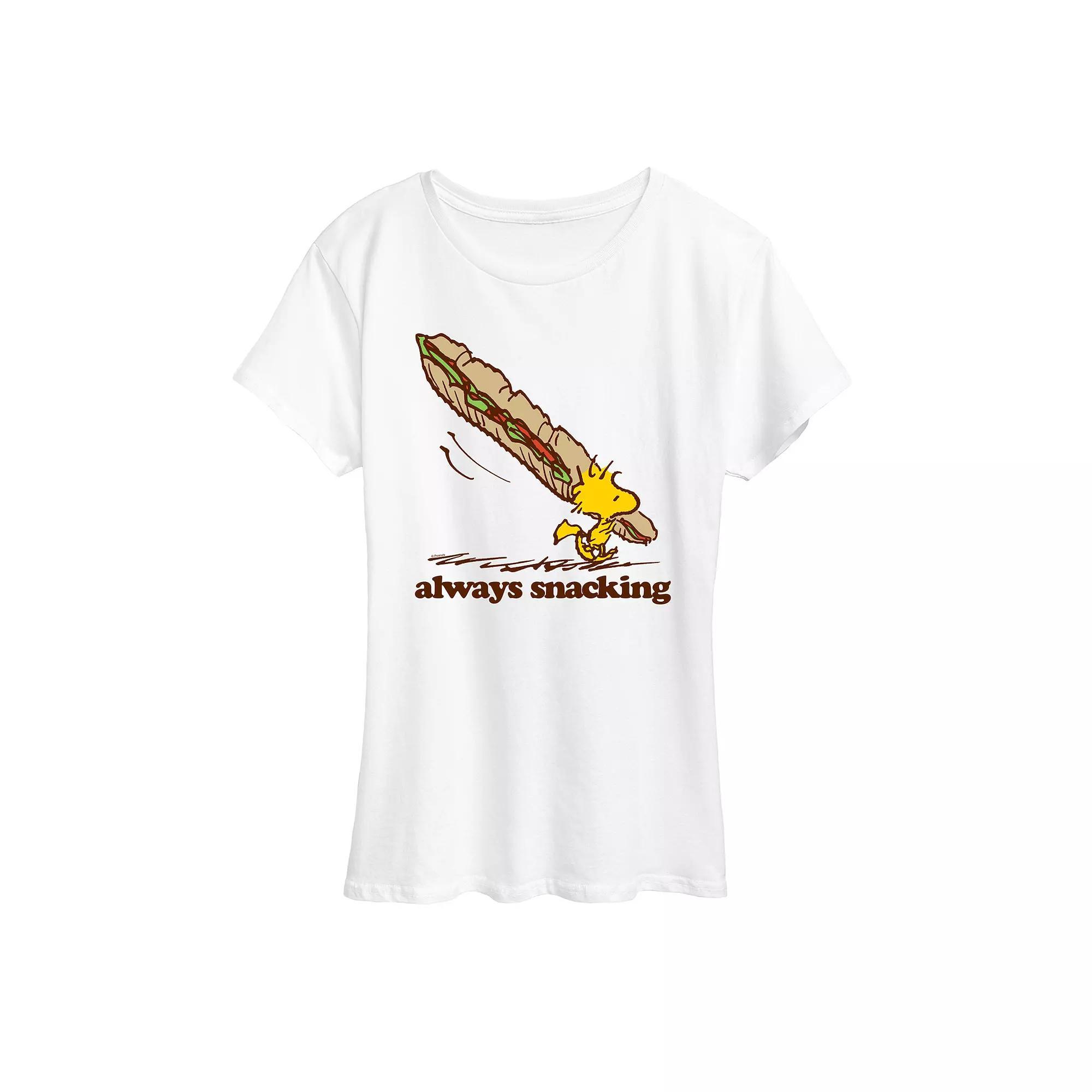 Women's Peanuts Woodstock Always Snacking Graphic Tee, Size: XL, White Product Image