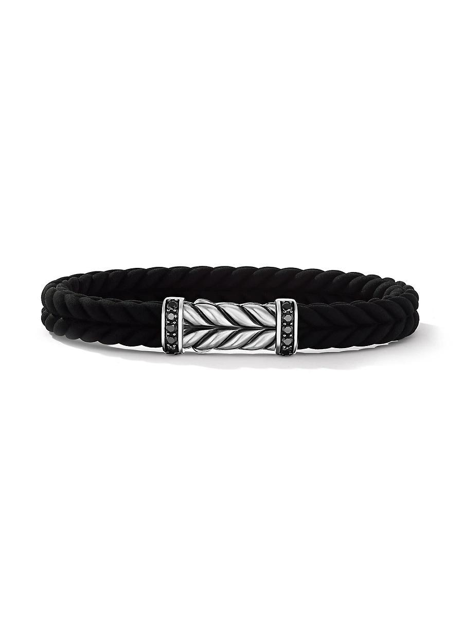 Mens Chevron Black Rubber Bracelet with Pav Black Diamonds Product Image