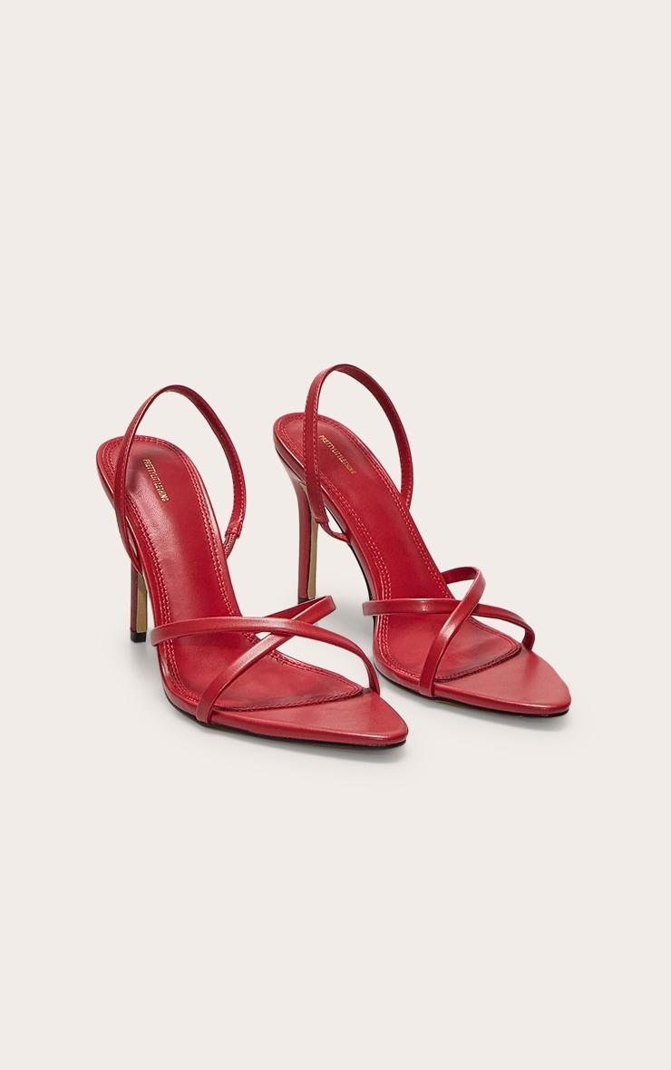 Red Pu Point Toe Sling Back High Stiletto Heel Sandals Product Image