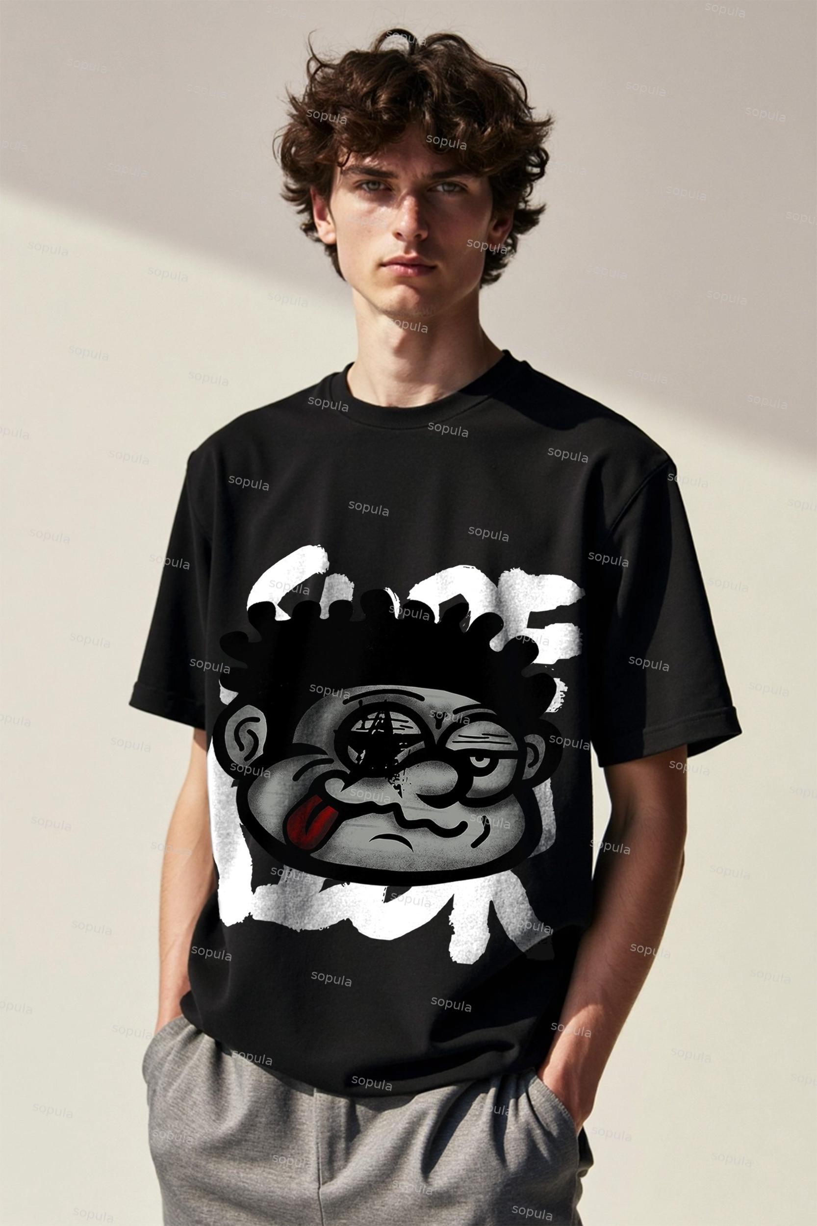 Vintage Big Face Graphic Cotton T-Shirt Product Image