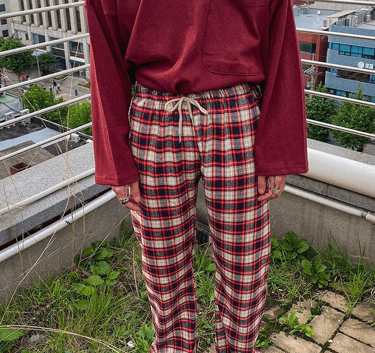 RT No. 3126 DRAWSTRING PLAID PANTS Product Image