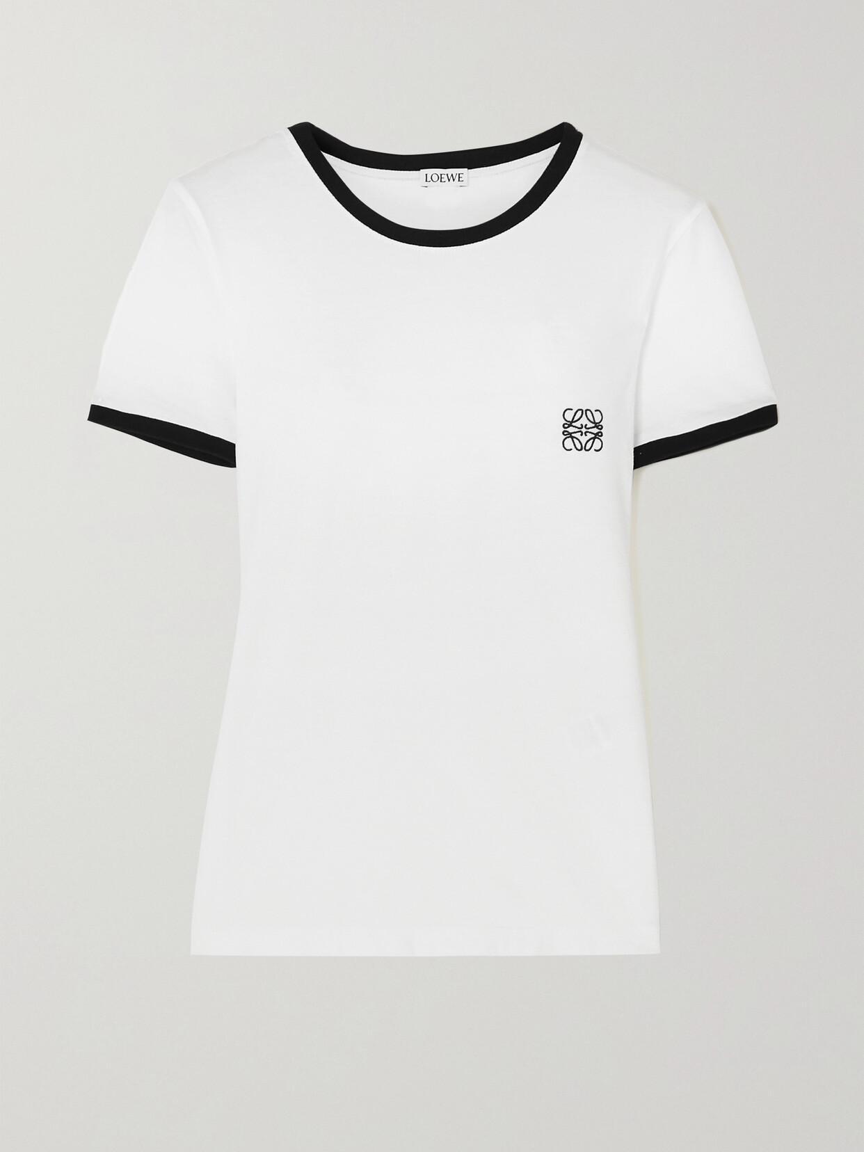 LOEWE Contrasting Trim Anagram Cotton Crewneck T-shirt In White Product Image