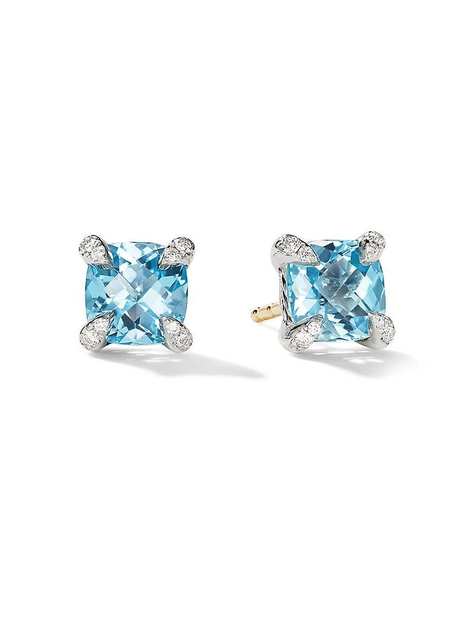 Chatelaine Stud Earrings with Gemstsones and Diamonds in Silver, 6mm Product Image