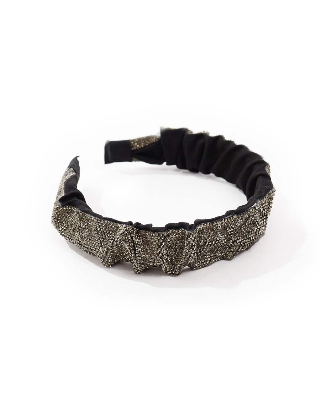 Pieces embellished headband in dark silver Product Image