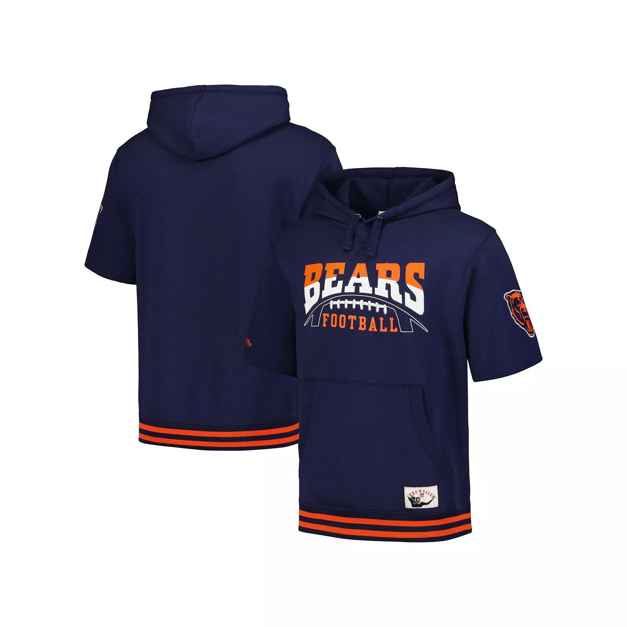 Men's Mitchell & Ness Navy Chicago Bears Pre-Game Short Sleeve Pullover Hoodie,  Product Image