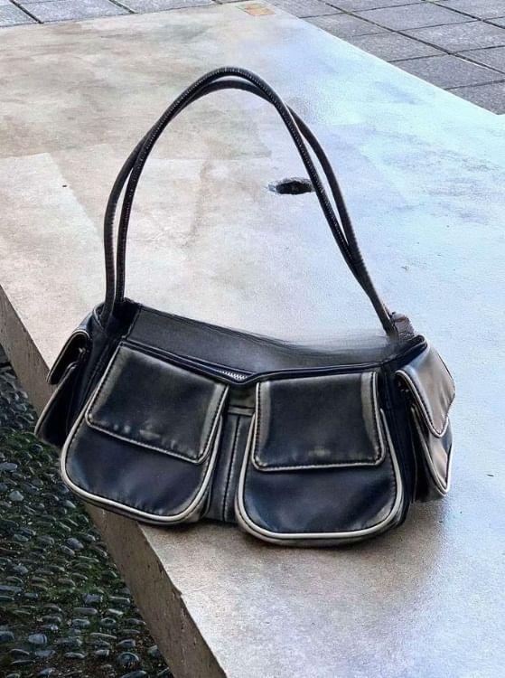 Washed Synthetic Leather Shoulder Bag Product Image