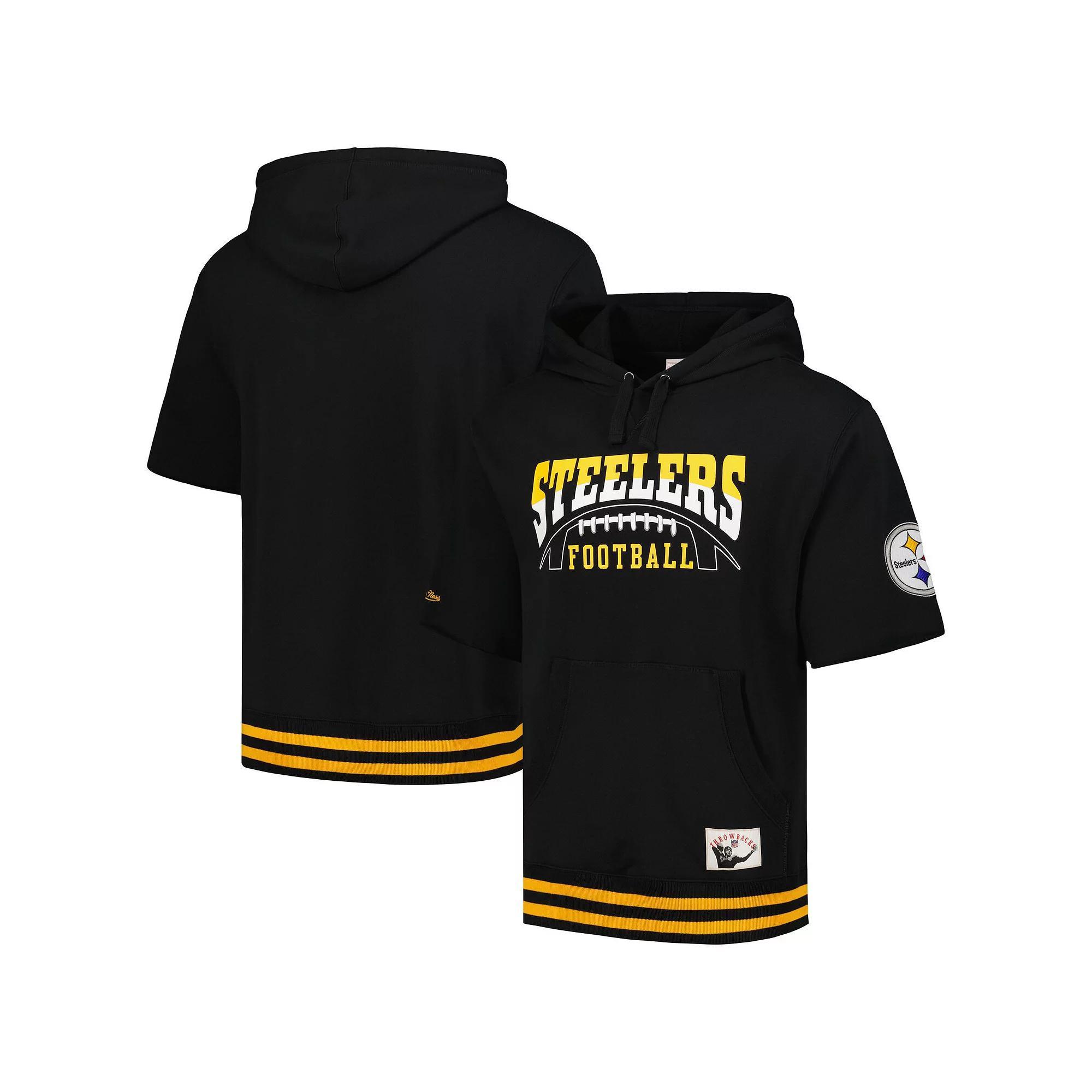 Men's Mitchell & Ness  Black Pittsburgh Steelers Pre-Game Short Sleeve Pullover Hoodie, Size: Medium Product Image