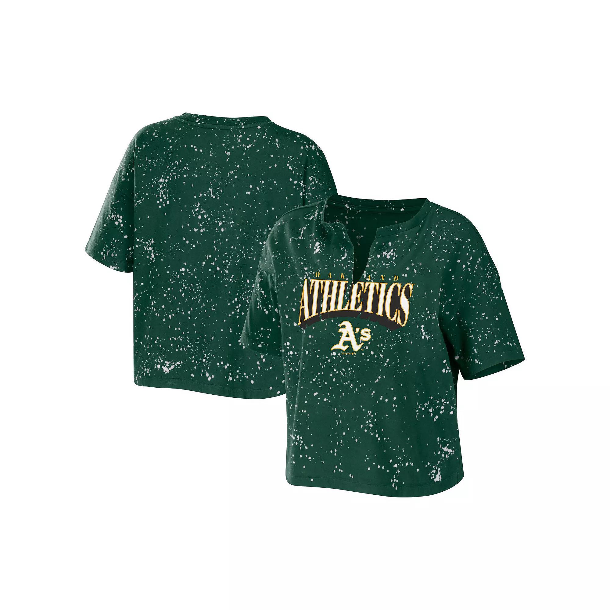 Women's WEAR by Erin Andrews Green Oakland Athletics Notch Neck Tie-Dye T-Shirt, Size: Medium Product Image