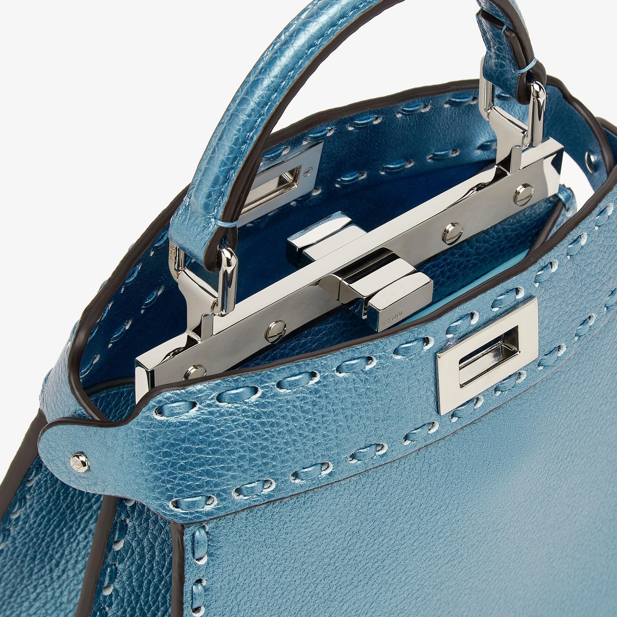 Peekaboo ISeeU PetiteMetallic blue Selleria bag with 306 hand-sewn topstitches Product Image