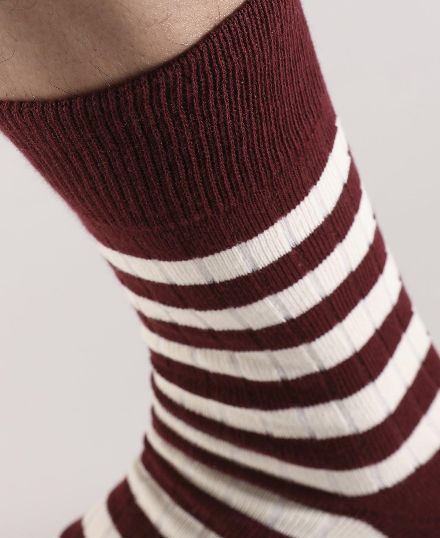 Retro Striped Cotton Socks - Red/White Product Image