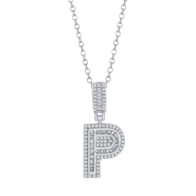 Argento Bella Sterling Silver Cubic Zirconia Initial Pendant Necklace, Womens Sterling P Product Image