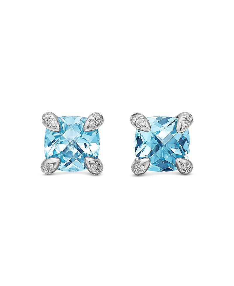 Chatelaine Stud Earrings with Gemstsones and Diamonds in Silver, 6mm Product Image