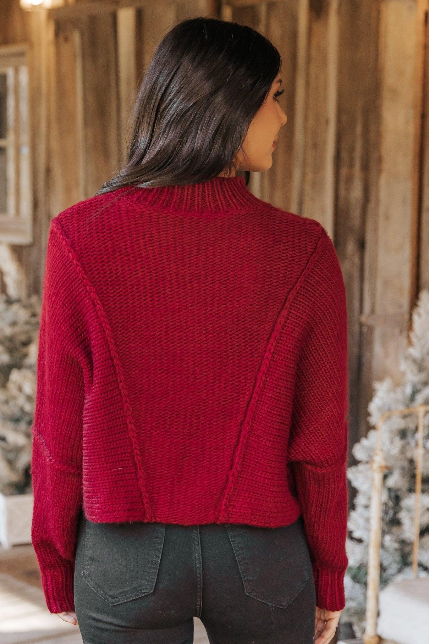 Seam Detail Mock Neck Sweater - Wine - FINAL SALE Product Image